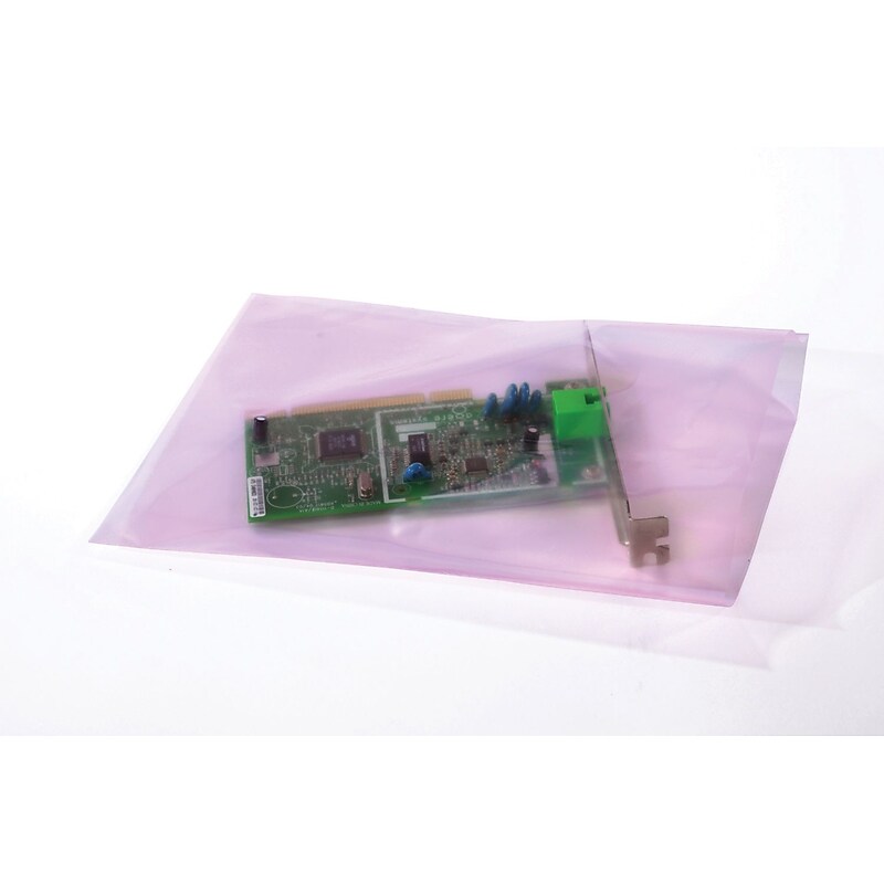 36" x 36" Antistatic Layflat Poly Bags, 4 Mil, Pink, 100/Carton (12230) image 1