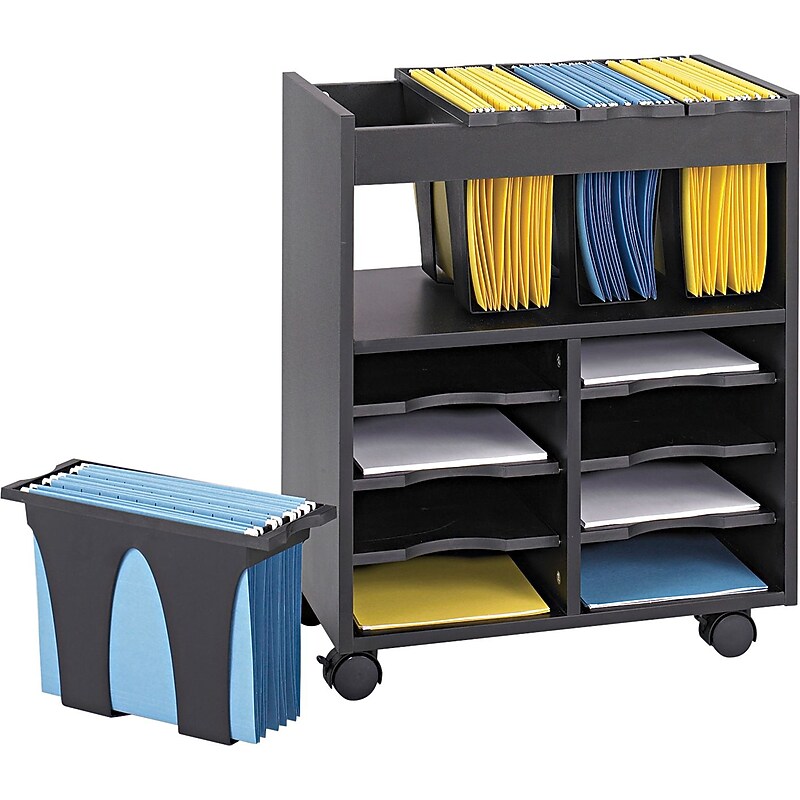Safco Mobile 6-Shelf File Cart with Swivel Wheels, Black Particle Board (5390BL) image 1