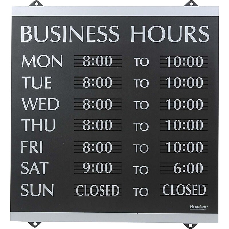Business Hours Sign, 14x13", Black/Silver, Caution Sign image 1