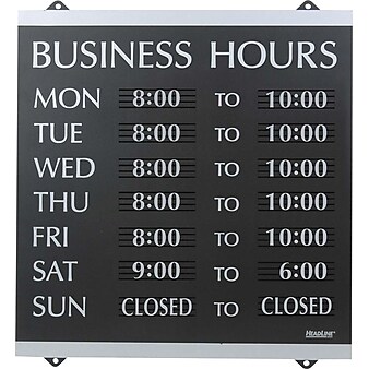 Business Hours Sign, 14x13", Black/Silver, Caution Sign