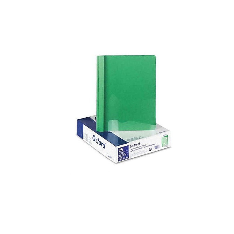 Oxford Clear Front Report Cover with Green Leatherette Back Cover, 8 1/2" x 11", 25/Box (55807EE) image 1