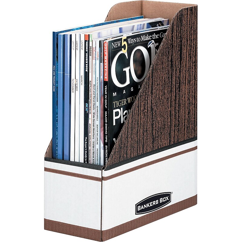 BANKERS BOX Magazine File Holders, Woodgrain, 11 1/2"H x 4"W x 9"D, 12/Carton image 1