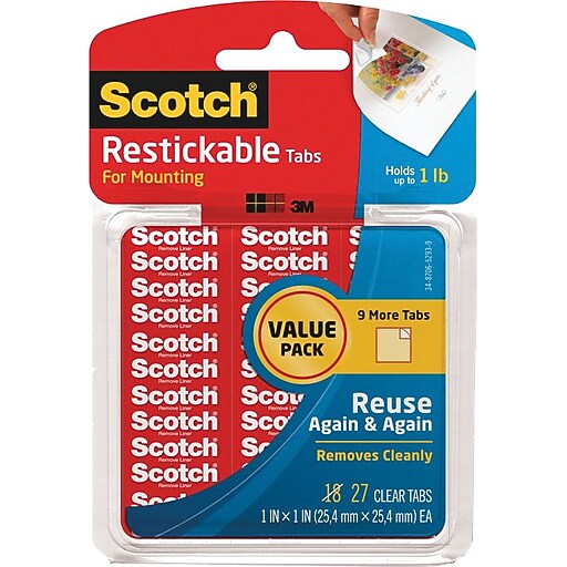 Scotch® 1" x 1" Mounting Tab, Clear, 27/Pack at Staples