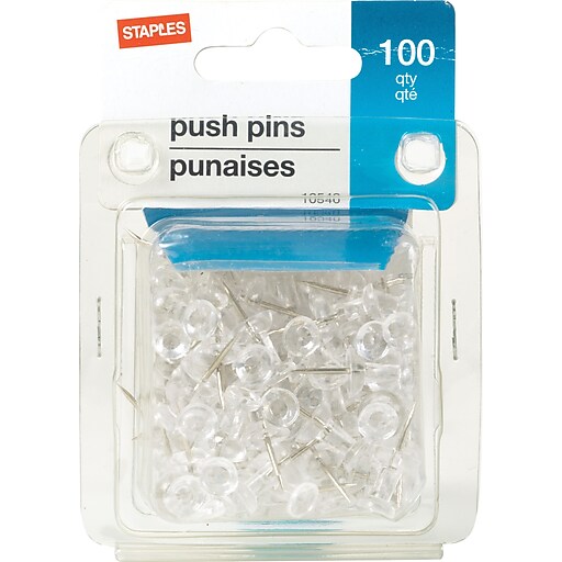 Staples® Push Pins, Clear, 100/Pack Staples