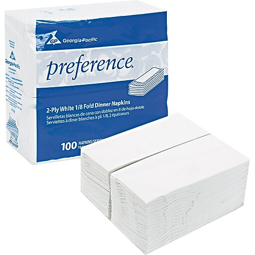 Preference 1/8 Fold Paper Dinner Napkin, 2Ply, White, 3,000/Case at