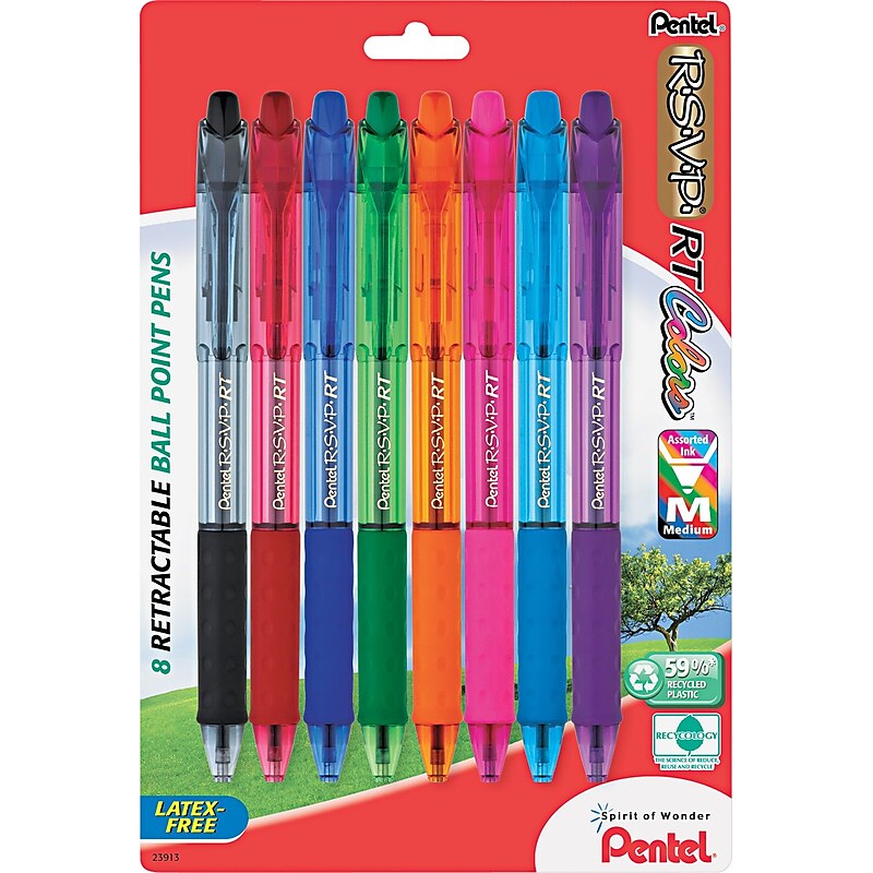 Pentel R.S.V.P.® RT Retractable Ballpoint Pen, Medium Point, Assorted Ink, 8/Pack (BK93CRBP8M) image 1