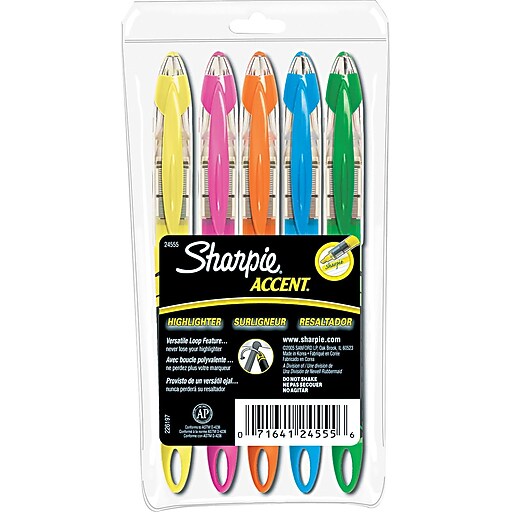 Sharpie Accent Liquid Pen Style Highlighter, Chisel Tip, Assorted, 5