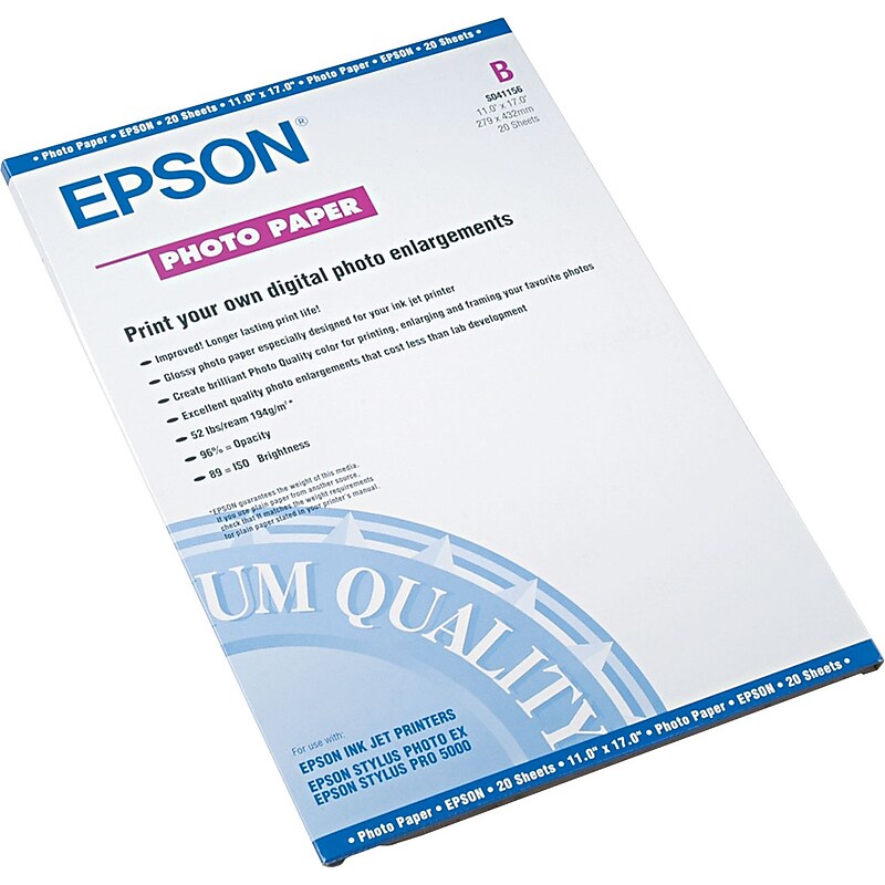 Epson Glossy Photo Paper, 11" x 17", 20 Sheets/Pack (S041156) image 1