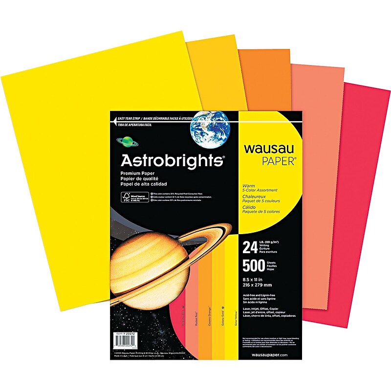 Wausau™ Astrobrights® Colored Paper, 8 1/2" x 11", Assorted Warm Colors, Ream image 1