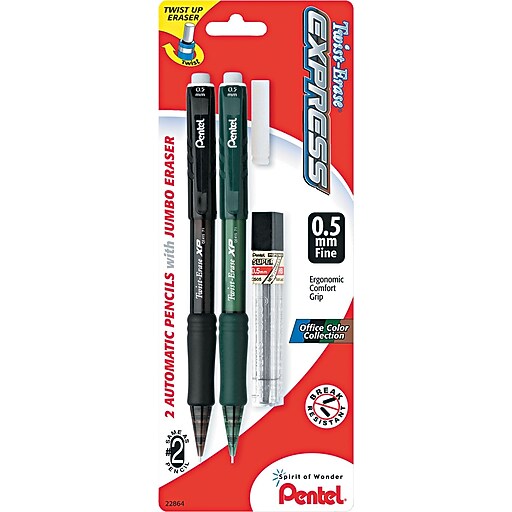 Pentel TwistErase EXPRESS Mechanical Pencil, 0.5mm, 2 Medium Lead, 2