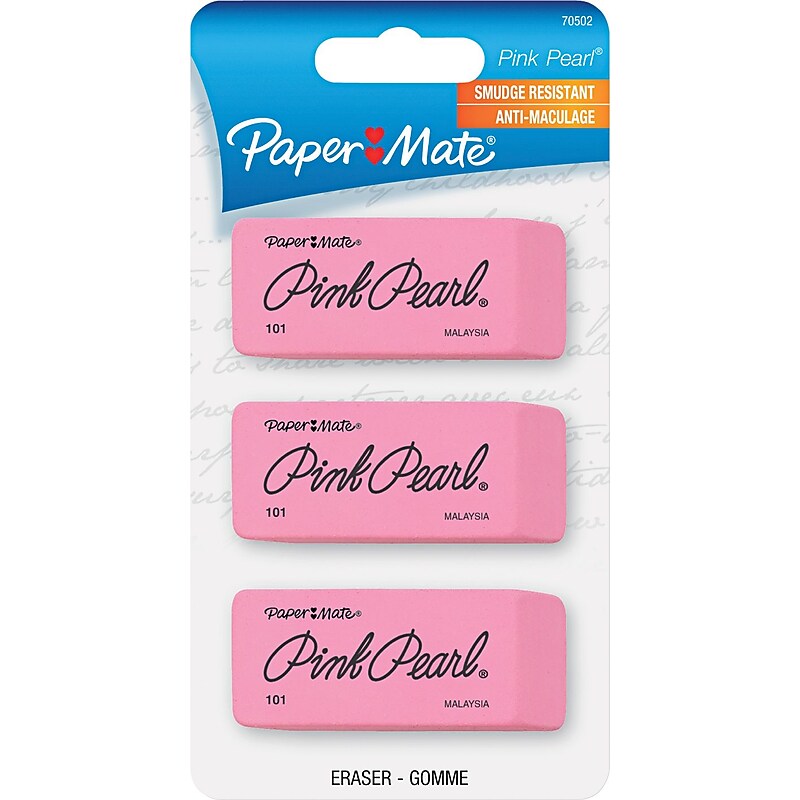 Paper Mate® Pink Pearl® Elastomer Compound Eraser, Medium, 3/Pack image 1