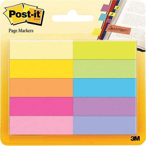 Postit® Page Markers, Assorted Colors, 1/2", 500 Markers/Pack Staples
