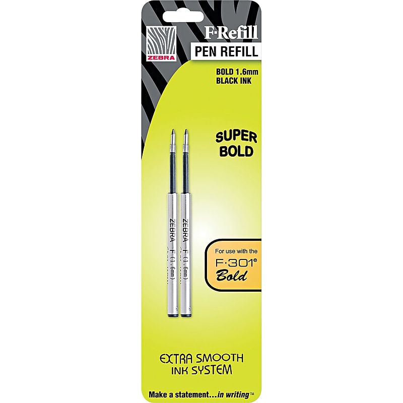 Zebra Pen F Ballpoint Pen Refill, Extra Bold Tip, Black, 2/Pk (ZEB 82712) image 1