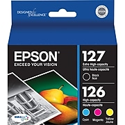 Epson T127/T126 Black/Cyan/Magenta/Yellow Extra High Yield Ink Cartridge, 4/Pack (T127120-BCS)