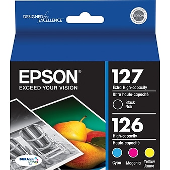 Epson T127/T126 Black Extra High Yield and Cyan, Magenta and Yellow High Yield Ink Cartridges, 4/Pack (T127120-BCS)