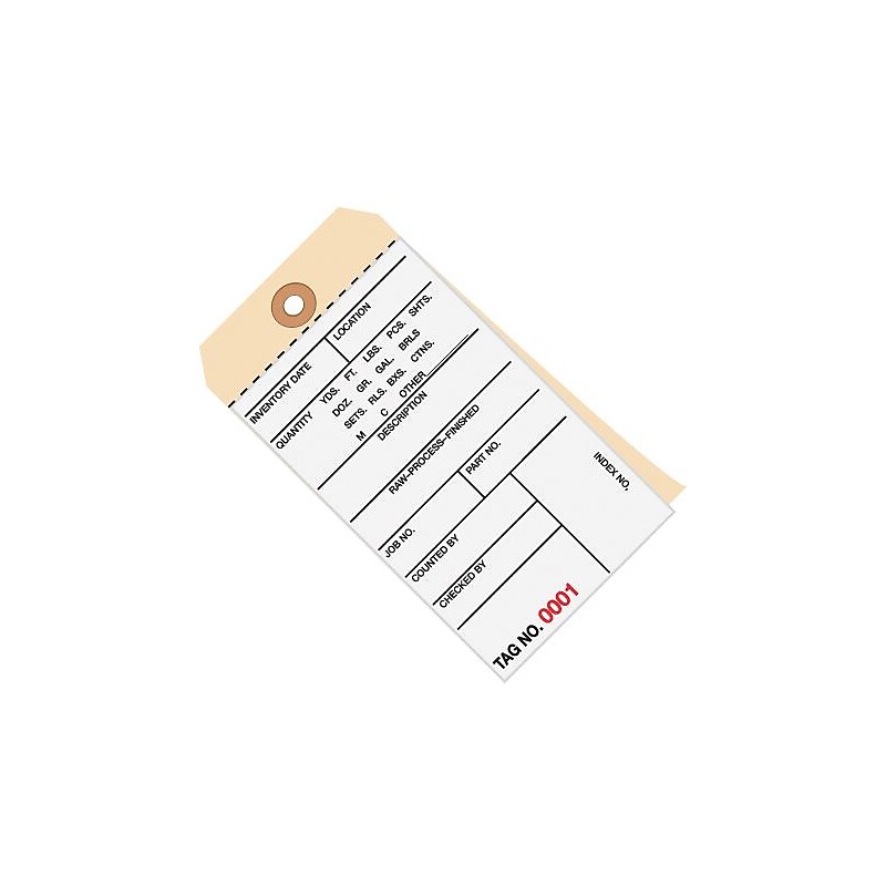 6 1/4" x 3 1/8" - (10000-10499) Inventory Tags 2 Part Carbonless # 8, 500/Case image 1