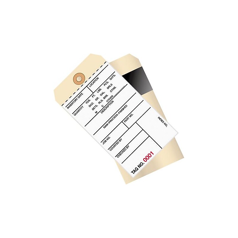 6 1/4" x 3 1/8" - (3000-3499) Inventory Tags 2 Part Carbon Style #8, 500/Case image 1