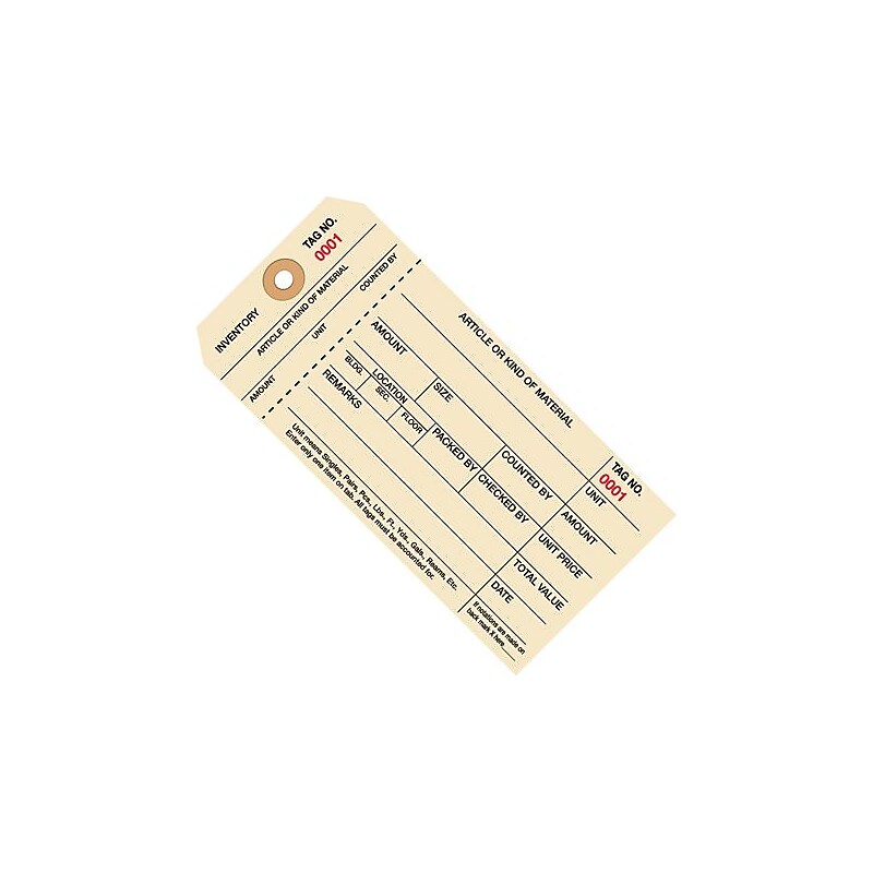 6 1/4" x 3 1/8" - (6000-6999) Inventory Tags 1 Part Stub Style #8, 1000/Case image 1