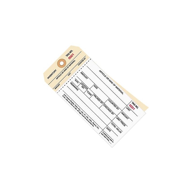 6 1/4" x 3 1/8" - (0500-0999) Inventory Tag 2 Part Carbonless Stub Style #8, 500/Case image 1