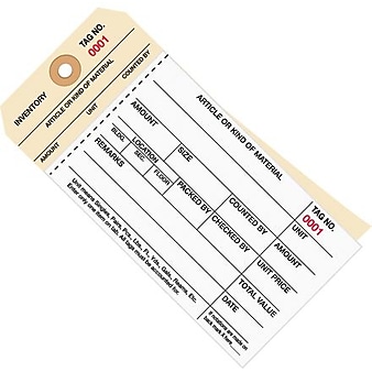 Staples - 6 1/4" x 3 1/8" - (1000-1499) Inventory Tag 2 Part Carbonless Stub Style #8, 500/Case