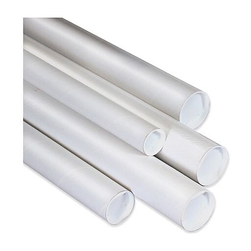 4" x 26" White Mailing Tubes with Cap, 15/Case Staples