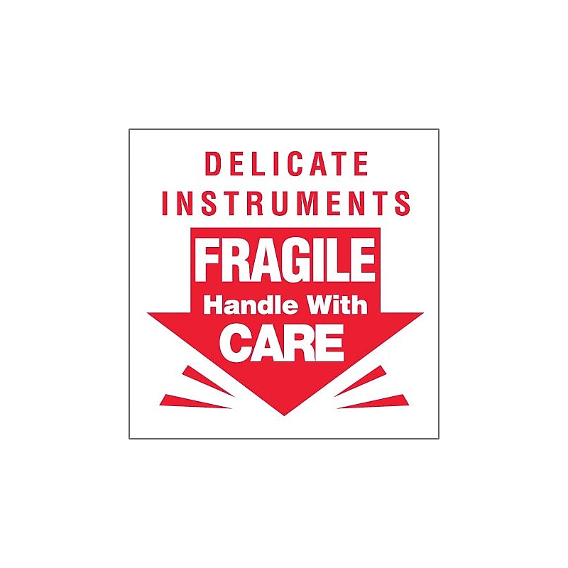 Tape Logic Labels, "Delicate Instruments - Fragile", 3" x 3", Red/White, 500/Roll image 1