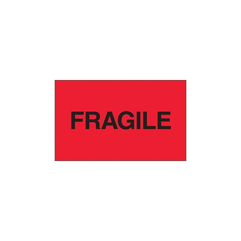 Tape Logic® Labels, "Fragile", Fluorescent Red, 3" x 5", 500/Roll image 1
