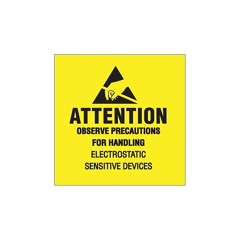Tape Logic Labels, "Attention - Observe Precautions", 4" x 4", Black/Yellow, 500/Roll image 1