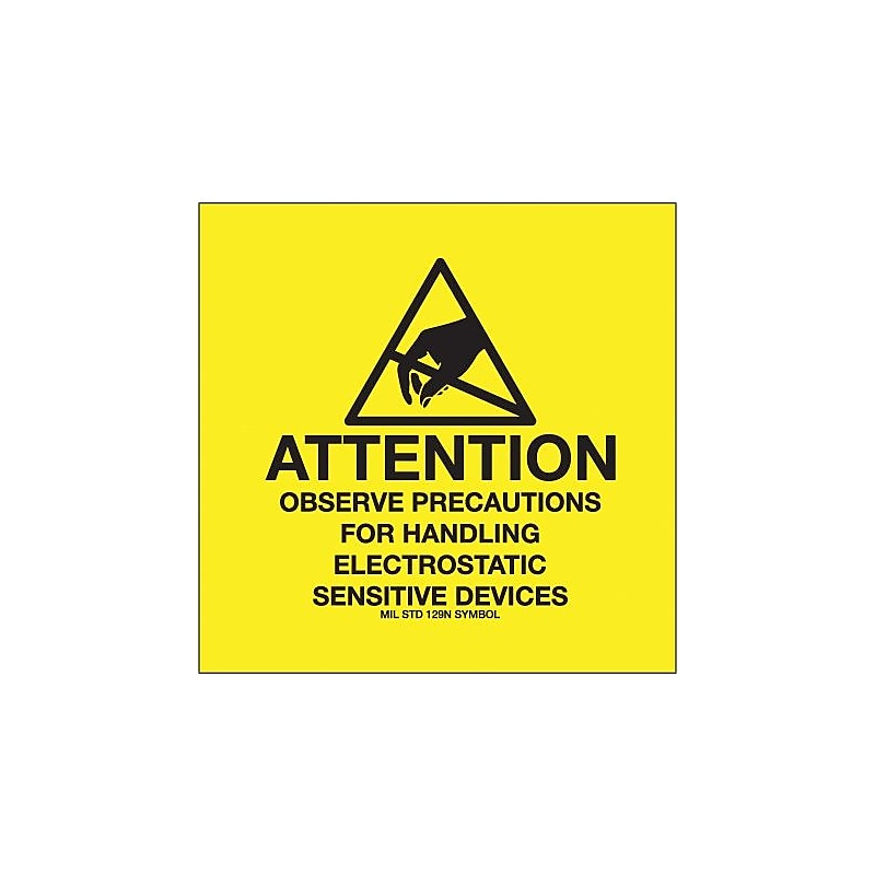 Tape Logic Labels, "Attention - Observe Precautions", 4" x 4", Black/Yellow, 500/Roll (DL9083) image 1