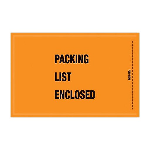 Staples Packing List Envelope, 5 1/4" x 8" MilSpec Orange Full Face