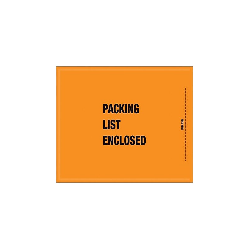 Packing List Envelope, 8 1/2" x 10" - Mil-Spec Orange Full Face "Packing List Enclosed", 1000/Case image 1