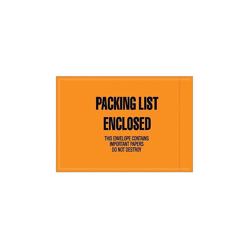 Packing List Envelope, 4 1/2" x 6" - Mil-Spec Orange Full Face "Packing List Enclosed", 1000/Case image 1