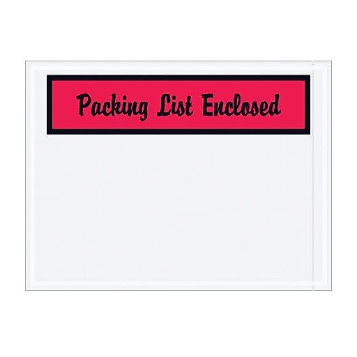 Packing List Envelope, 4 1/2" x 6" Red Panel Face, "Packing List