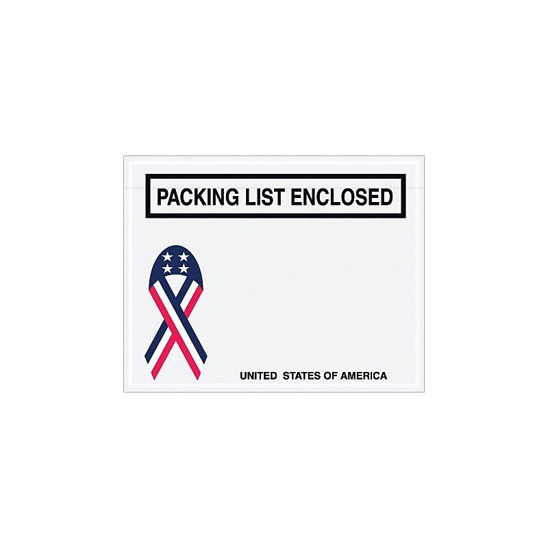 Packing List Envelope, 7" x 5 1/2" - U.S.A. Ribbon Panel Face, "Packing List Enclosed", 1000/Case image 1