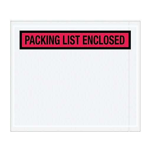Packing List Envelope, 7" x 6", Red Panel Face, "Packing List Enclosed