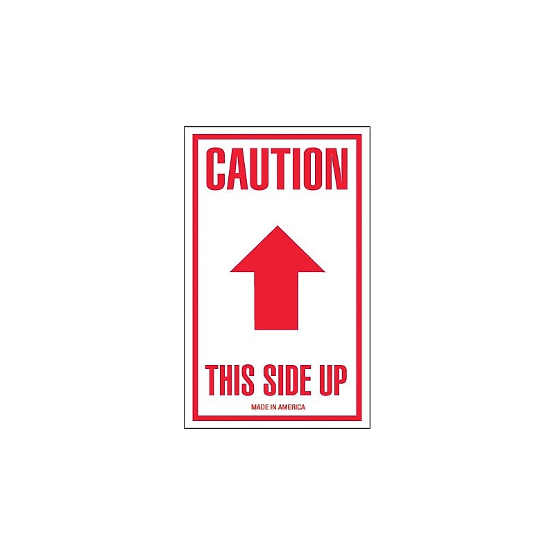 Tape Logic Labels, "Caution - This Side Up", Arrow, 3" x 5", Red/White, 500/Roll (SCL515) image 1