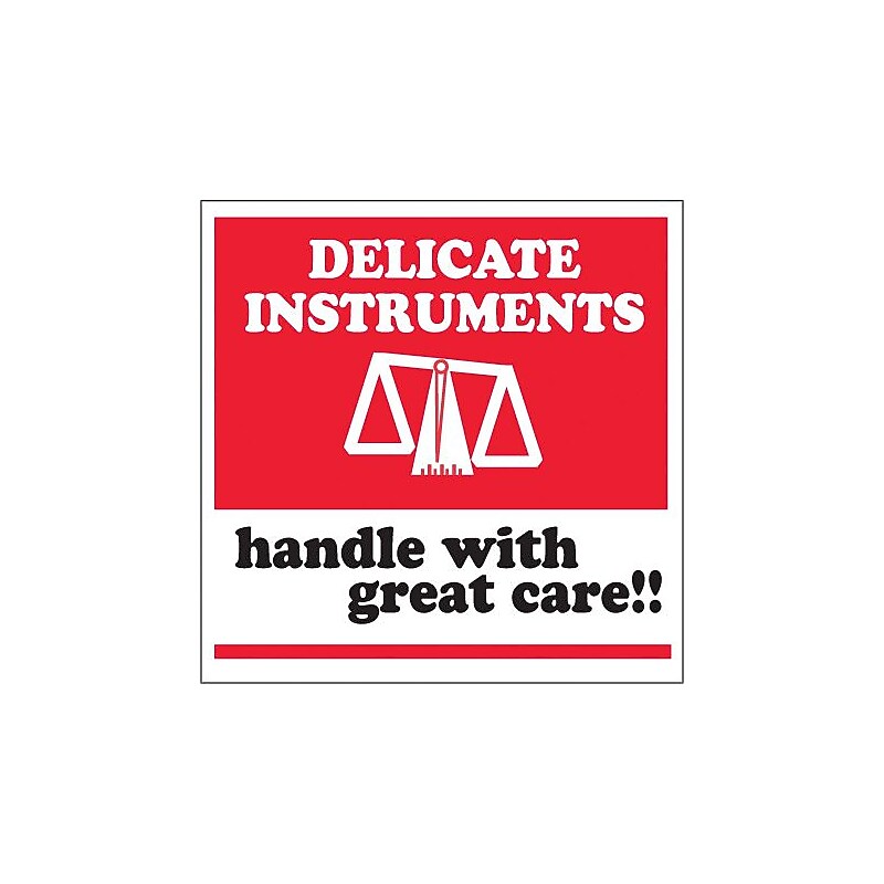 Tape Logic Labels, "Delicate Instruments - HWC", 4" x 4", Red/White/Black, 500/Roll image 1