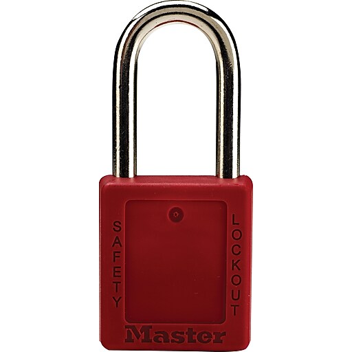 Master Lock® Safety Tumbler Padlock, 6 pin, Xenoy, Red, Keyed Different