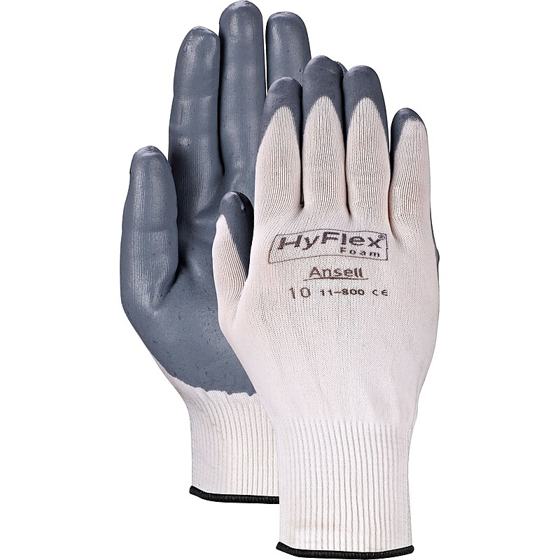 Ansell® HyFlex® Coated Gloves, Foam Nitrile, Knit-Wrist Cuff, Size 7, White/Grey, 12 Pair/Box image 1