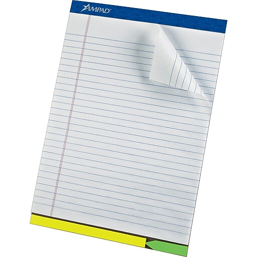 Ampad EZ Flag Writing Pad, Wide Ruled, 81/2 x 11, White, 50 Sheets/Pad
