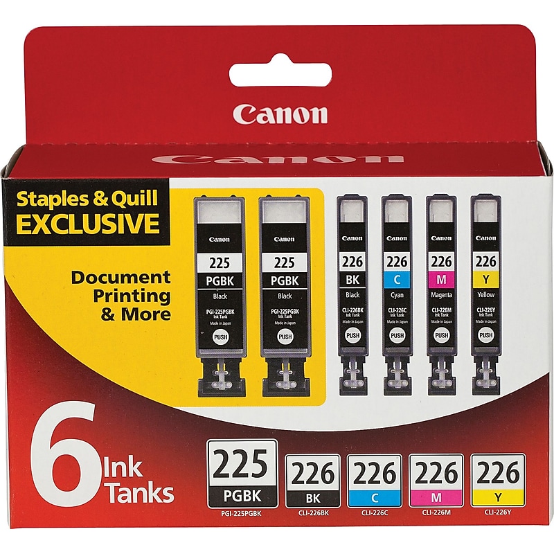 Canon 225/226 Black/Photo Black/Cyan/Magenta/Yellow Standard Yield Ink Cartridge, 6/Pack (4530B012) image 1