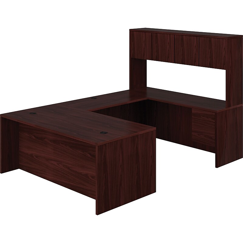 HON 10500 Series Bundle Solutions Left U-Station with Stack-On Storage, Mahogany, 72" x 108" image 1