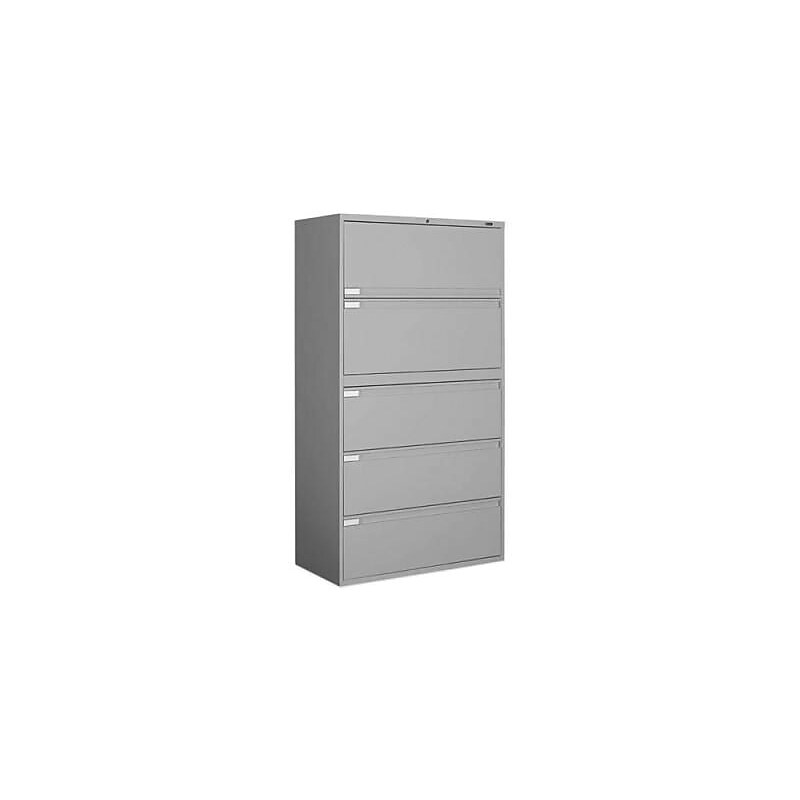 Global 9300P Series Business-Plus Lateral File Cabinet, Letter/Legal, 5-Drawer, Light Gray, 18"D image 1
