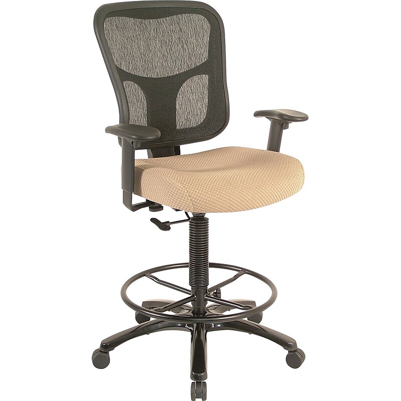 Tempur-Pedic Fabric Drafting Stool with Backrest and Footrest with Lumbar Support, Beige (TP8200-BEIGE) image 1