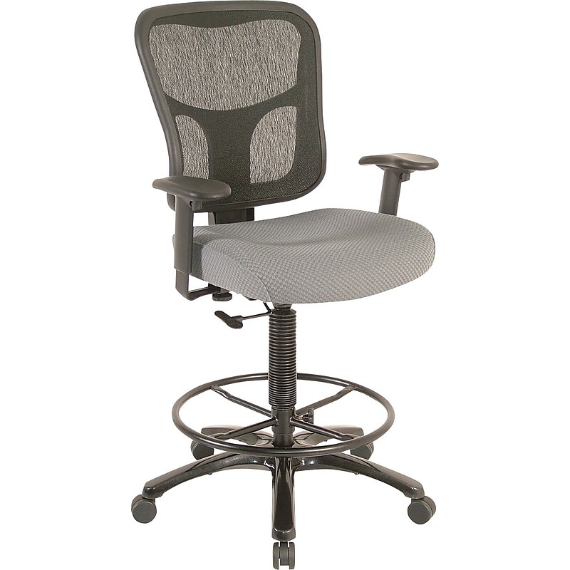 Tempur-Pedic Fabric Drafting Stool with Backrest and Footrest with Lumbar Support, Gray (TP8200-GREY) image 1
