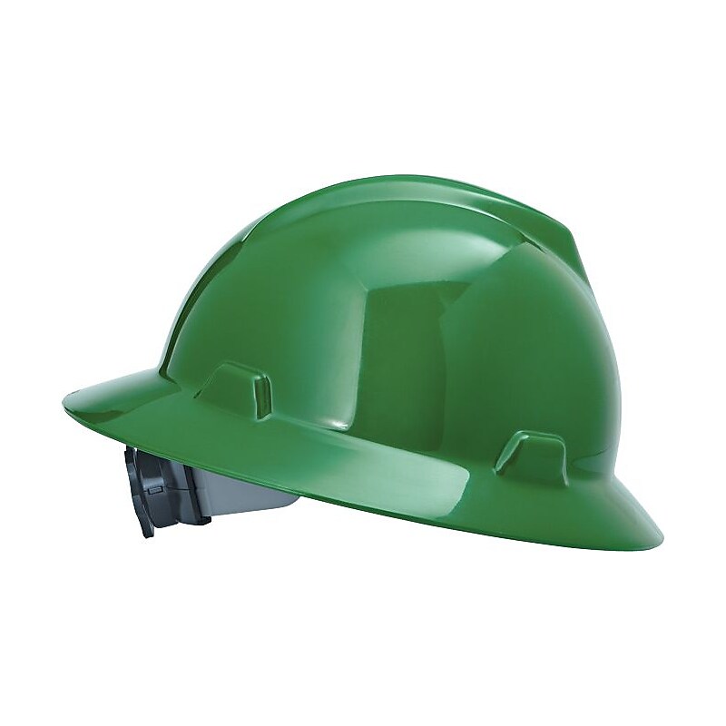 MSA V-Gard Polyethylene Ratchet Suspension Full Brim Hard Hat, Green (475370) image 1