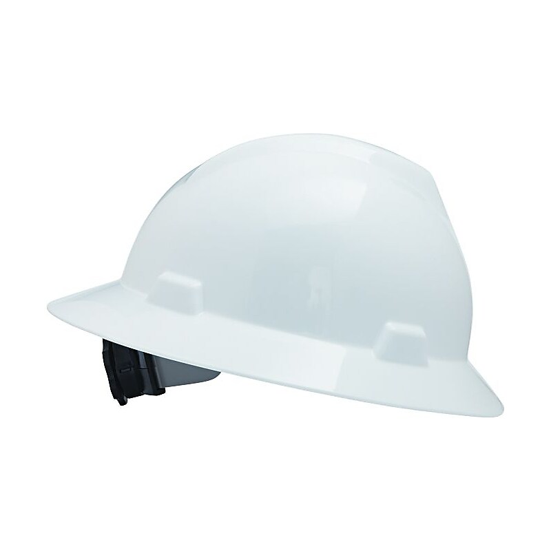 MSA V-Gard Polyethylene Ratchet Suspension Full Brim Hard Hat, White (475369) image 1