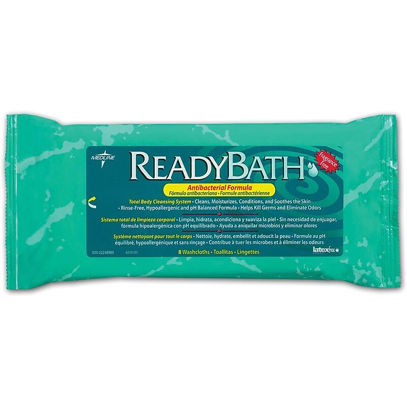 ReadyBath Premium Antibacterial Washcloths, Unscented, 8/Pack (MSC095101H) image 1