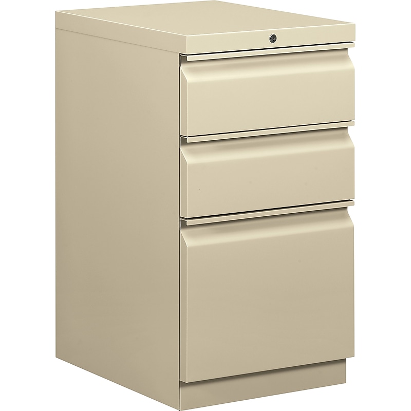 HON Brigade 3-Drawer Mobile Vertical File Cabinet, Letter Size, Lockable, 28"H x 15"W x 20"D, Putty (H33720RL) image 1