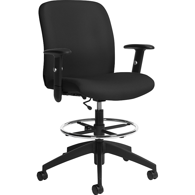 Global Truform Mid-Back Drafting Stool, Fabric, Ebony, Seat: 20"W x 17 1/2 - 19"D, Back: 20"W x 20"H image 1